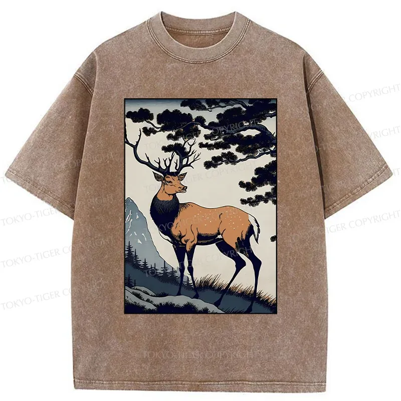Tokyo-Tiger Japanese Traditional Deer Washed T-Shirt Sale