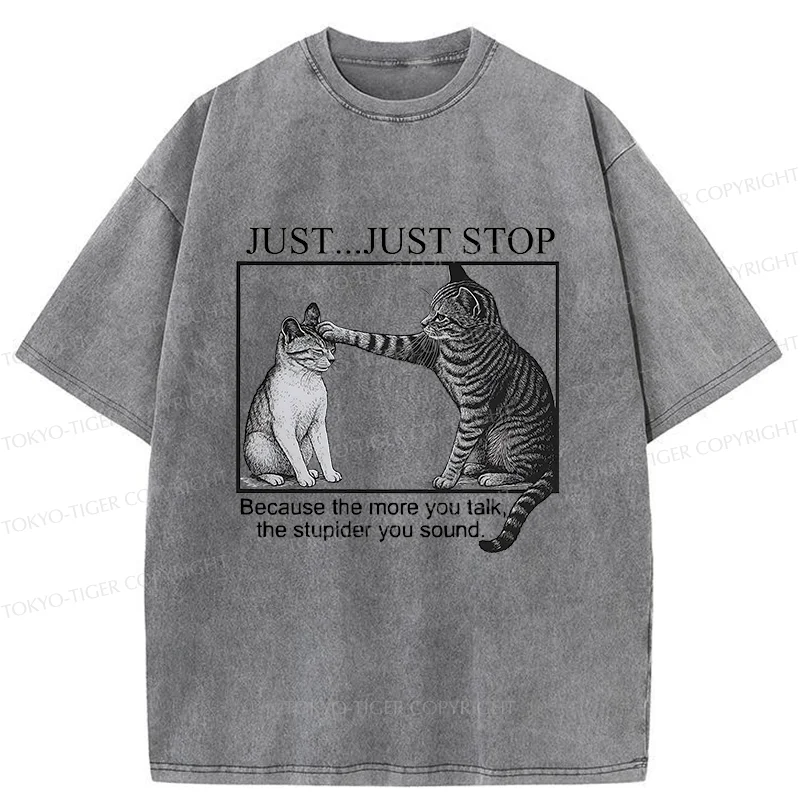 Tokyo-Tiger Stop Talking Cat Washed T-Shirt