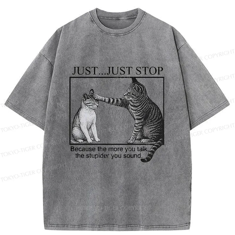 Tokyo-Tiger Stop Talking Cat Washed T-Shirt
