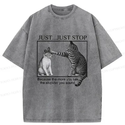 Tokyo-Tiger Stop Talking Cat Washed T-Shirt
