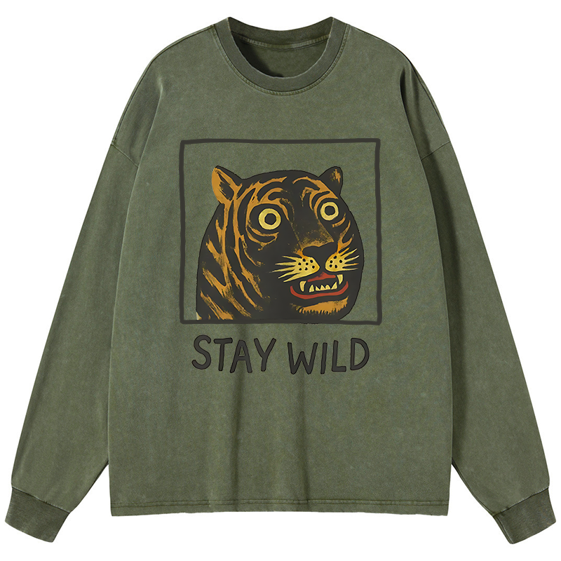 Tokyo-Tiger Silly And Cute Tiger Washed Long Sleeve T-Shirt