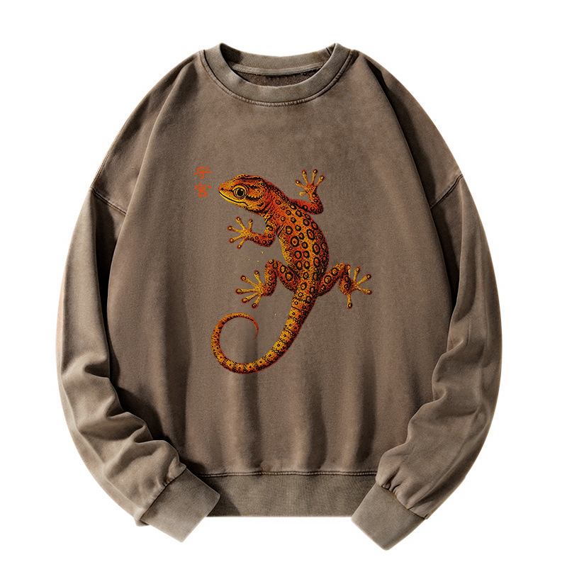 Tokyo-Tiger Retro Gecko Funny Washed Sweatshirt