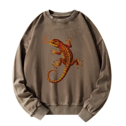Tokyo-Tiger Retro Gecko Funny Washed Sweatshirt