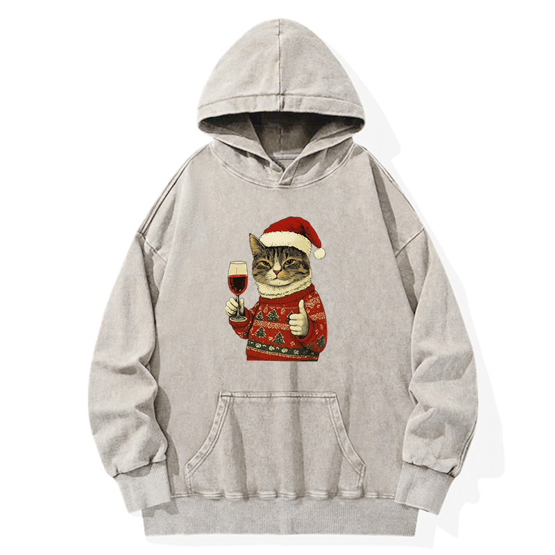 Tokyo-Tiger Christmas Cat Likes Washed Hoodie