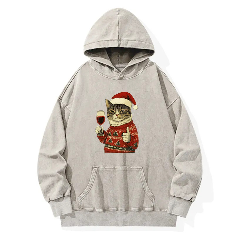 Tokyo-Tiger Christmas Cat Likes Washed Hoodie