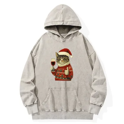 Tokyo-Tiger Christmas Cat Likes Washed Hoodie
