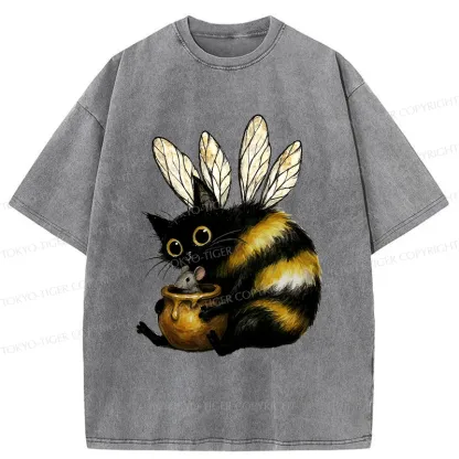 Tokyo-Tiger Cute CatBee Washed T-Shirt