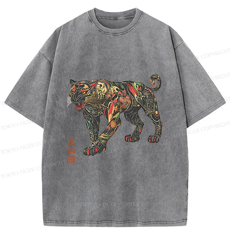 Tokyo-Tiger Traditional Japanese Black Panther Washed T-Shirt