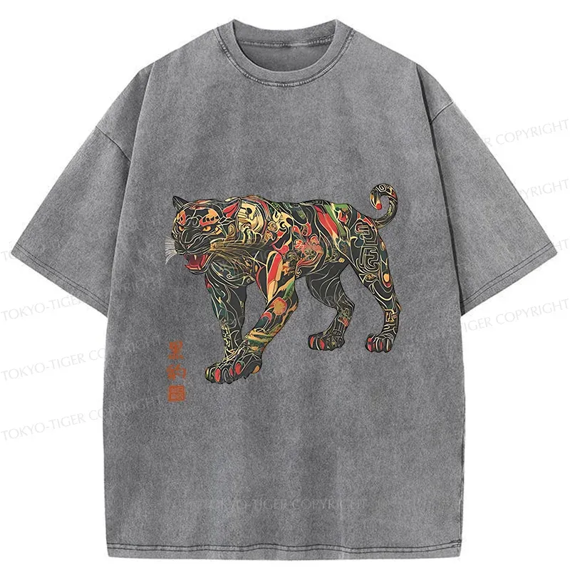 Tokyo-Tiger Traditional Japanese Black Panther Washed T-Shirt