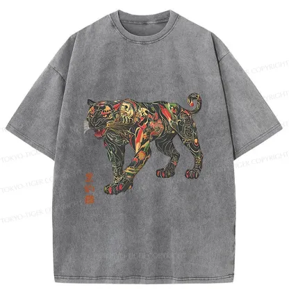 Tokyo-Tiger Traditional Japanese Black Panther Washed T-Shirt