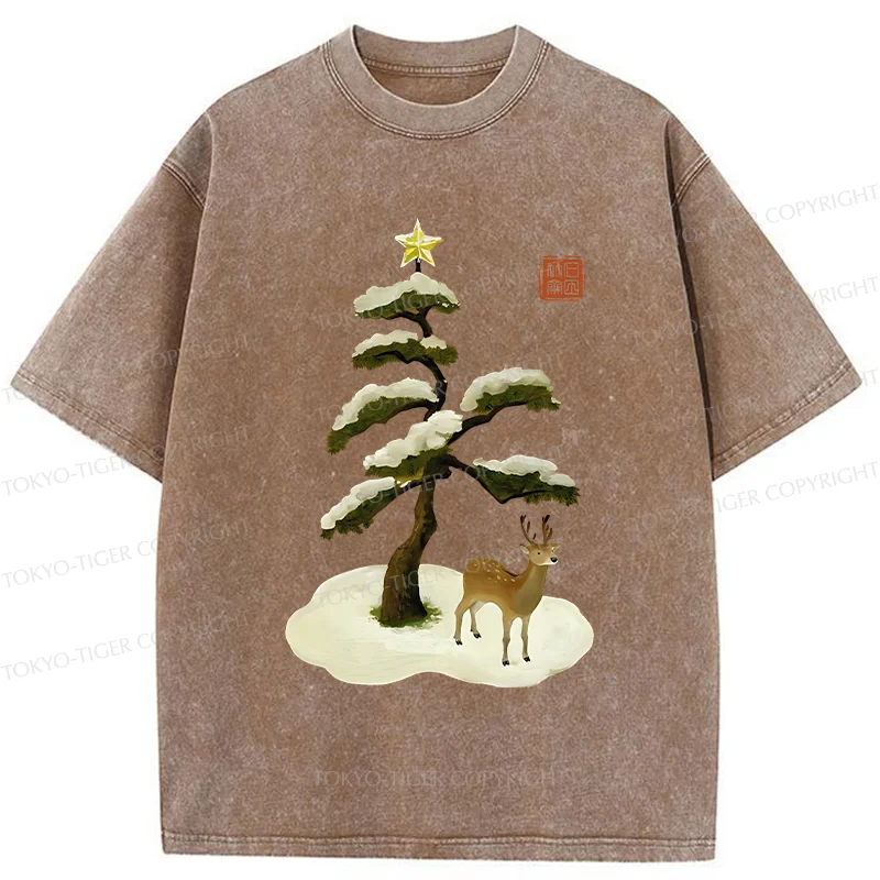 Tokyo-Tiger Pine And Cypress Christmas tree Washed T-Shirt