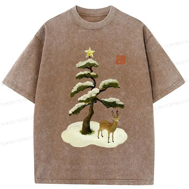Tokyo-Tiger Pine And Cypress Christmas tree Washed T-Shirt