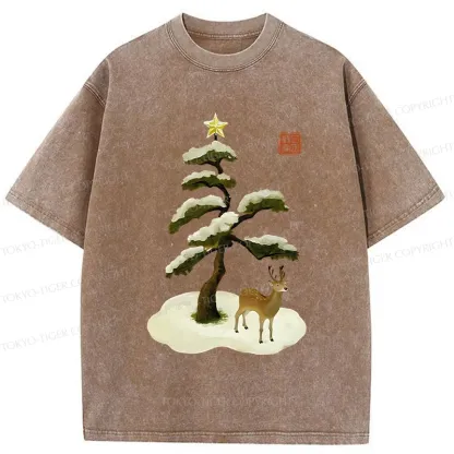 Tokyo-Tiger Pine And Cypress Christmas tree Washed T-Shirt