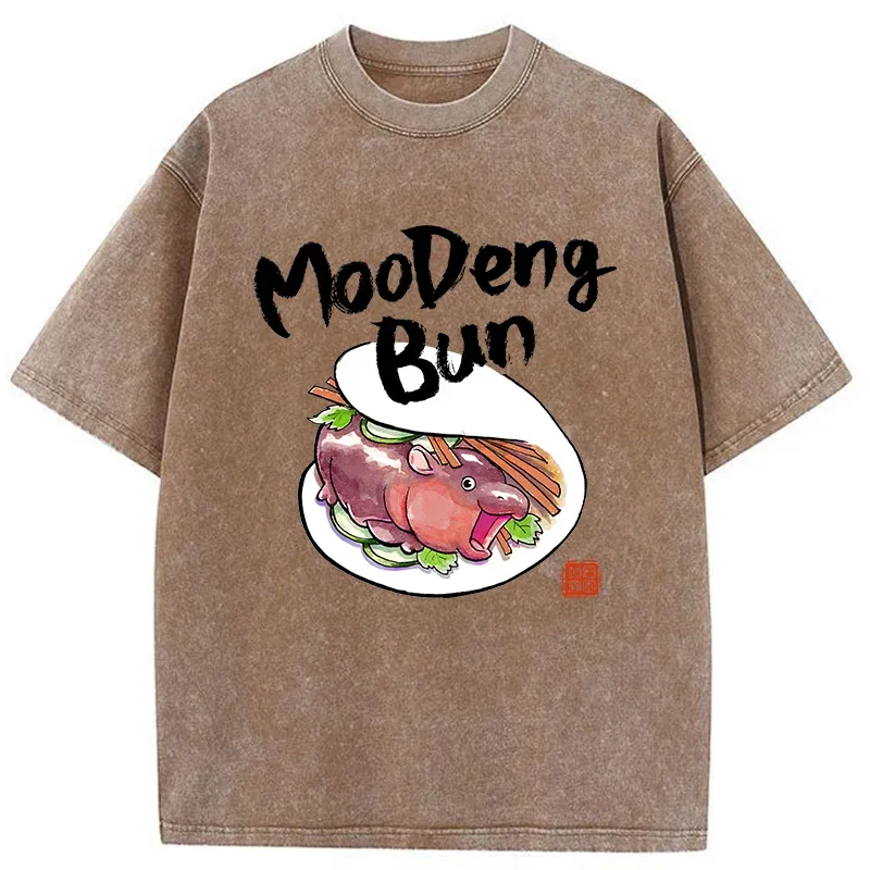 Tokyo-Tiger Delicious Moo Deng Japanese Bun Washed T-Shirt