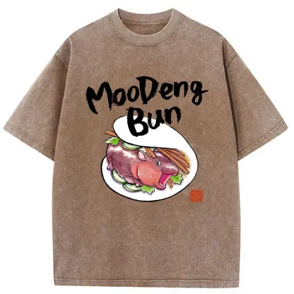 Tokyo-Tiger Delicious Moo Deng Japanese Bun Washed T-Shirt