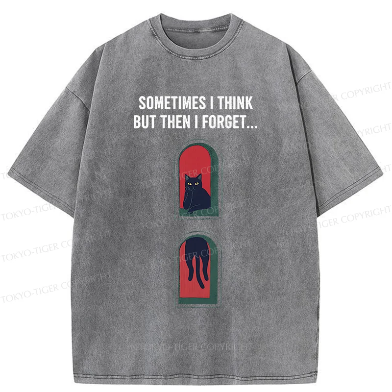 Tokyo-Tiger Thinking Black Cat Washed T-Shirt