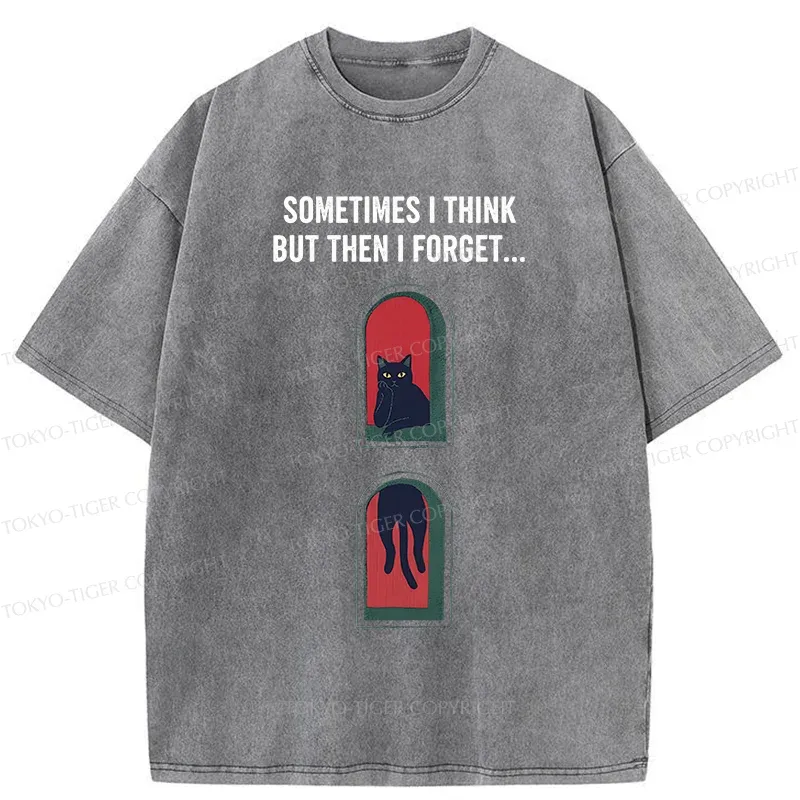 Tokyo-Tiger Thinking Black Cat Washed T-Shirt