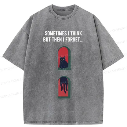 Tokyo-Tiger Thinking Black Cat Washed T-Shirt