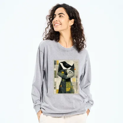 Tokyo-Tiger The Cat And The Crow Are Planning To Rule The World Washed Long Sleeve T-Shirt