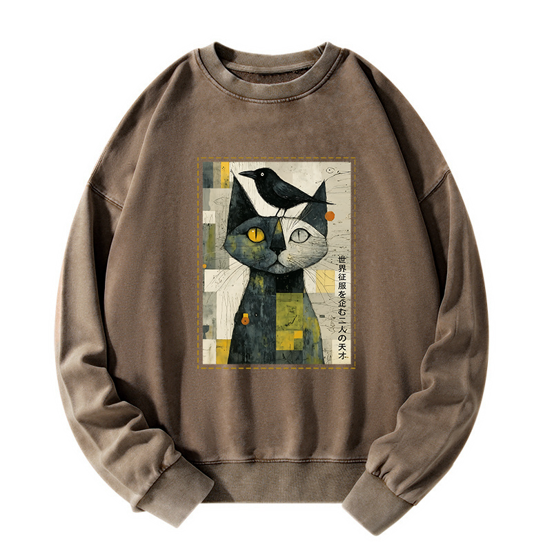 Tokyo-Tiger The Cat And The Crow Are Planning To Rule The World Washed Sweatshirt