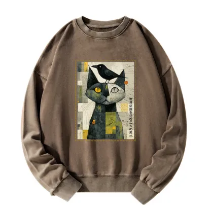 Tokyo-Tiger The Cat And The Crow Are Planning To Rule The World Washed Sweatshirt