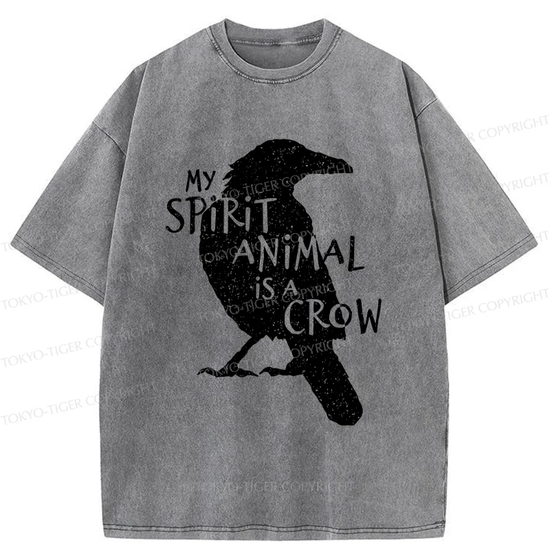 Tokyo-Tiger Crow Funny Washed T-Shirt