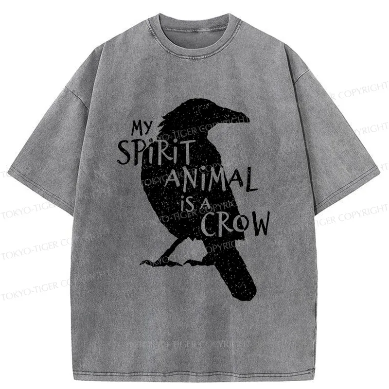 Tokyo-Tiger Crow Funny Washed T-Shirt