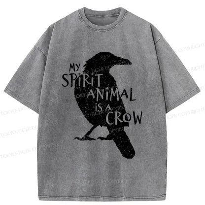 Tokyo-Tiger Crow Funny Washed T-Shirt