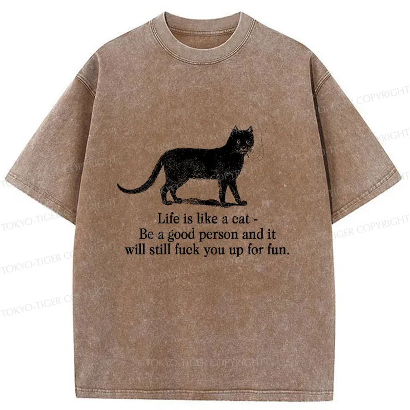 Tokyo-Tiger Life Is Like A Cat Washed T-Shirt