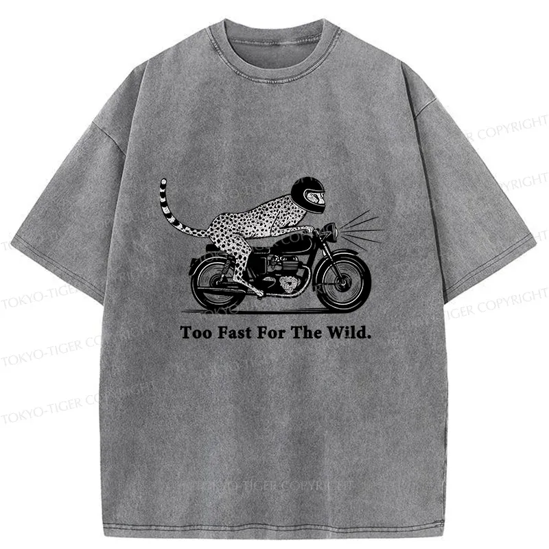 Tokyo-Tiger Cheetah Riding A Motorcycle Washed T-Shirt