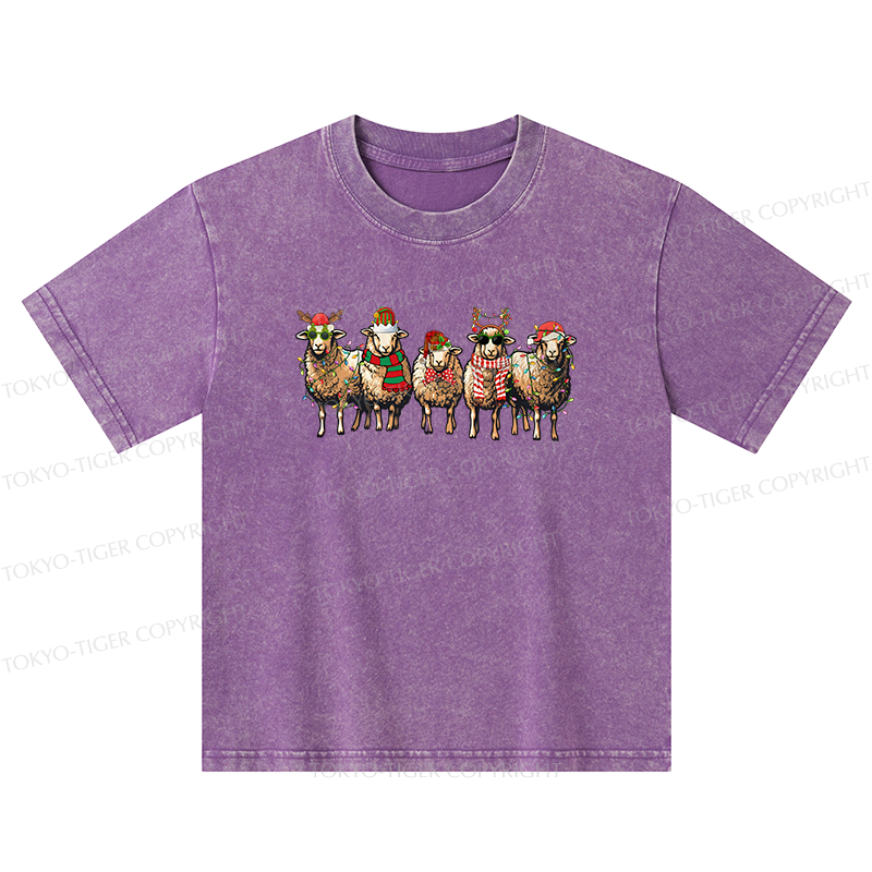 Tokyo-Tiger Christmas Sheep Kids Washed T-Shirt