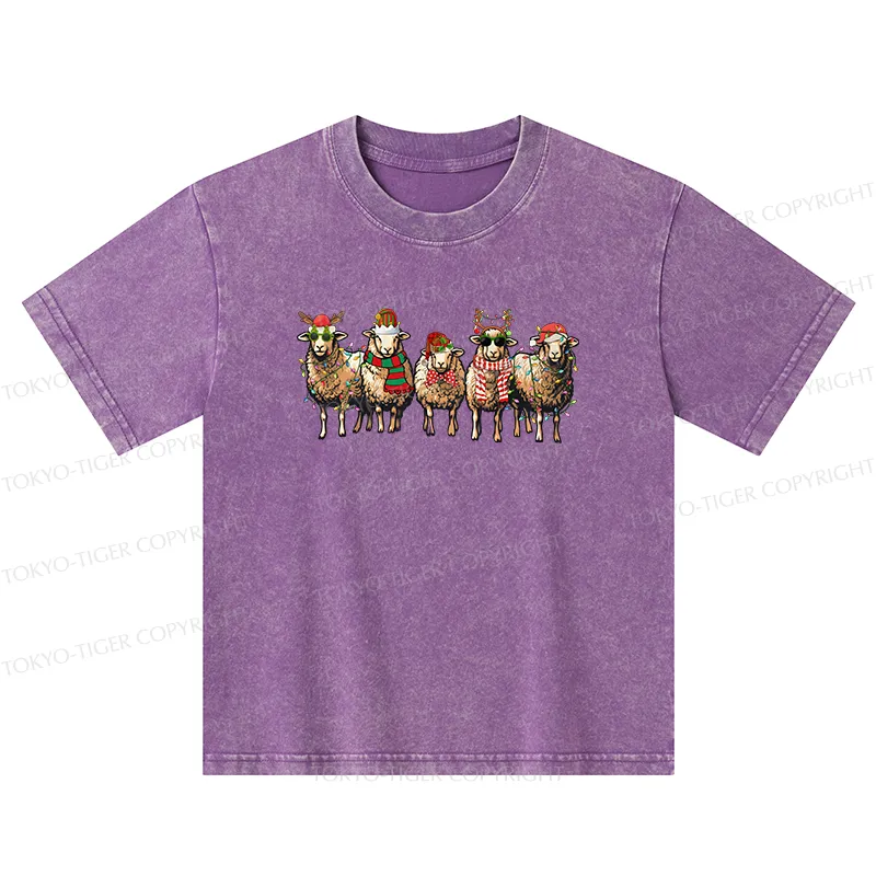 Tokyo-Tiger Christmas Sheep Kids Washed T-Shirt