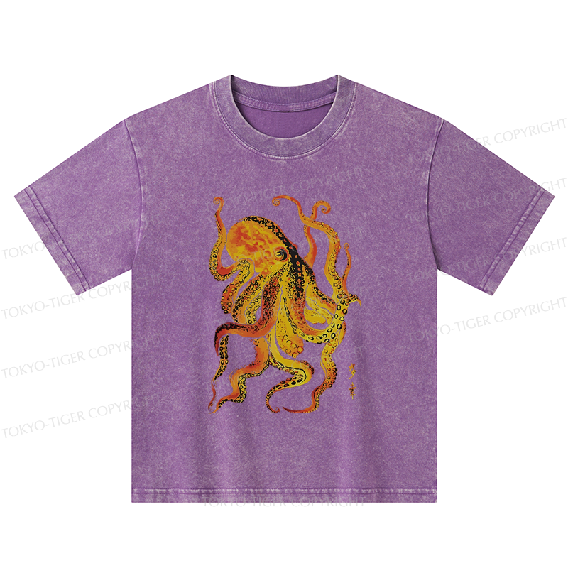 Tokyo-Tiger Deep Sea Gorgeous Octopus Kids Washed T-Shirt
