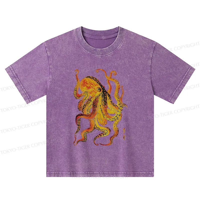 Tokyo-Tiger Deep Sea Gorgeous Octopus Kids Washed T-Shirt
