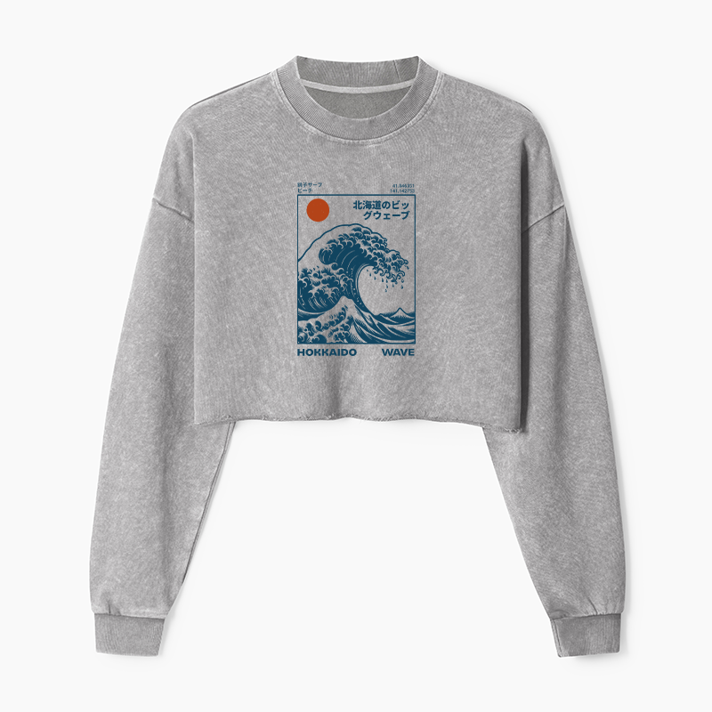 Tokyo-Tiger Hokkaido Wave Japan Washed Crop Sweatshirt