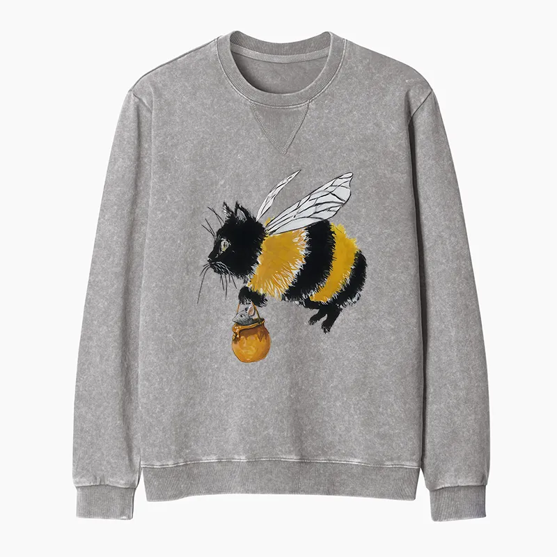 Tokyo-Tiger Catbee Funny Washed Terry Sweatshirt