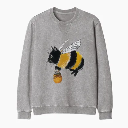 Tokyo-Tiger Catbee Funny Washed Terry Sweatshirt