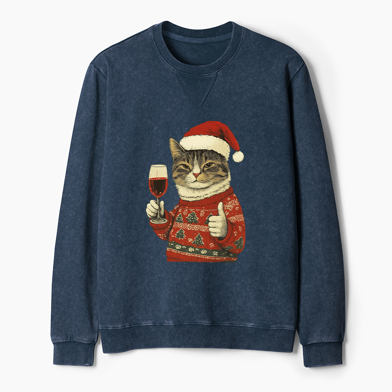 Tokyo-Tiger Christmas Cat Likes Washed Terry Sweatshirt