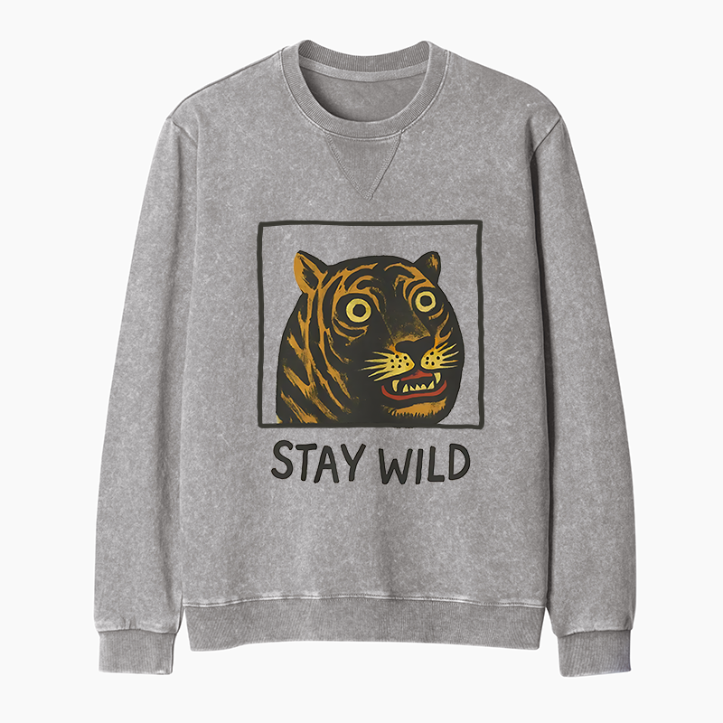 Tokyo-Tiger Silly And Cute Tiger Washed Terry Sweatshirt