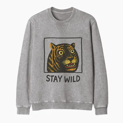 Tokyo-Tiger Silly And Cute Tiger Washed Terry Sweatshirt