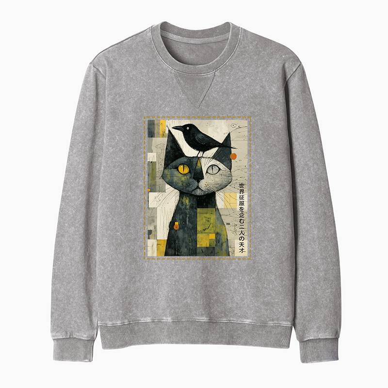 Tokyo-Tiger The Cat And The Crow Are Planning To Rule The World Washed Terry Sweatshirt