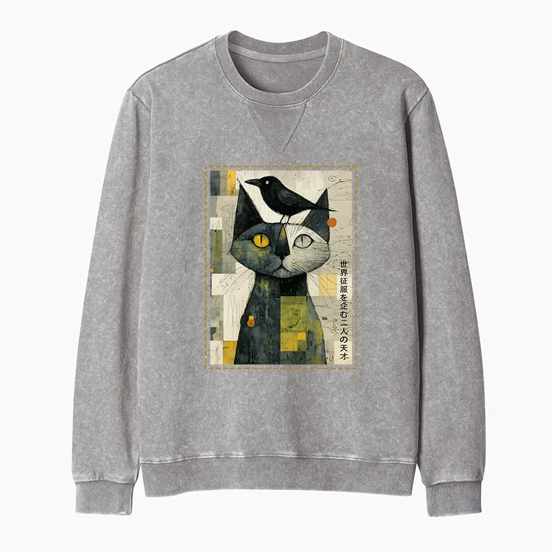 Tokyo-Tiger The Cat And The Crow Are Planning To Rule The World Washed Terry Sweatshirt