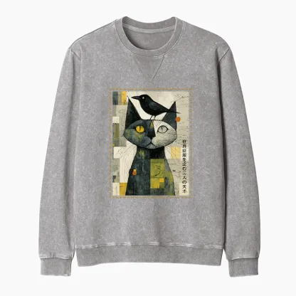 Tokyo-Tiger The Cat And The Crow Are Planning To Rule The World Washed Terry Sweatshirt