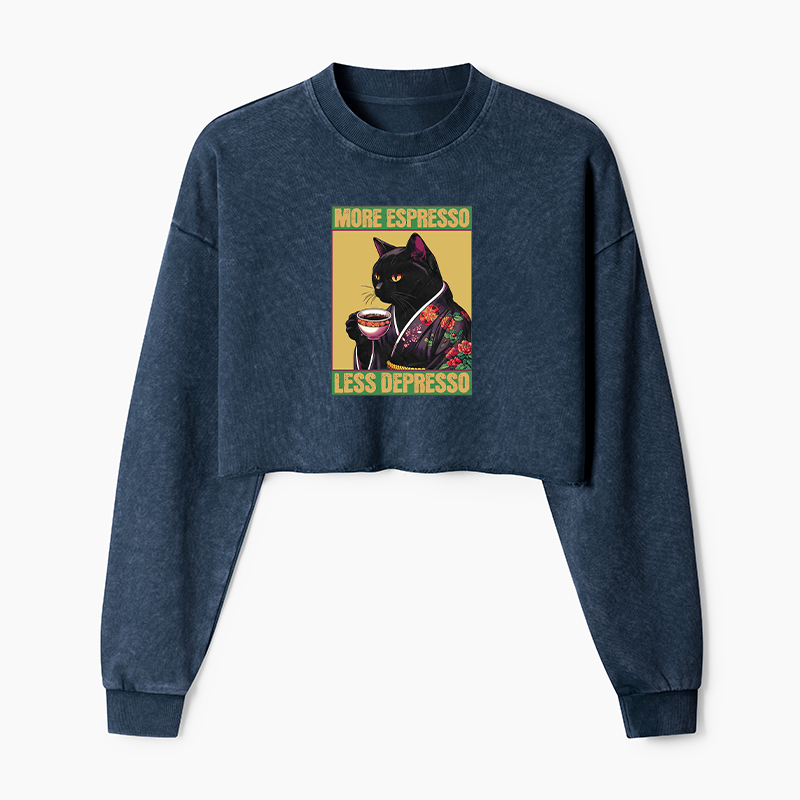 Tokyo-Tiger Up Caffeine Down Depression Washed Crop Sweatshirt
