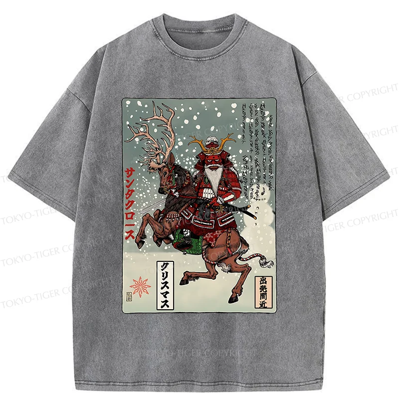 Tokyo-Tiger Ukiyo-e Santa Claus Washed T-Shirt