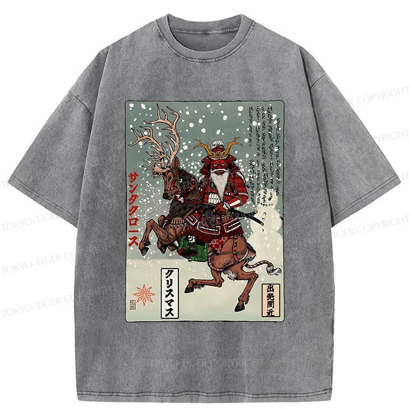 Tokyo-Tiger Ukiyo-e Santa Claus Washed T-Shirt