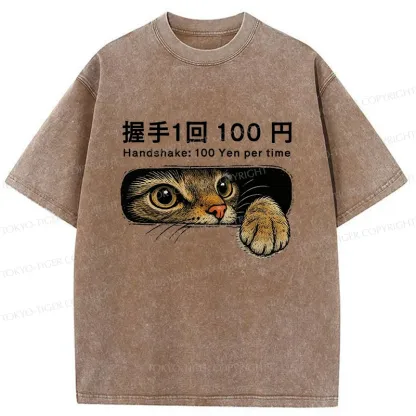 Tokyo-Tiger Shake Hands With Cat For A Fee Washed T-Shirt