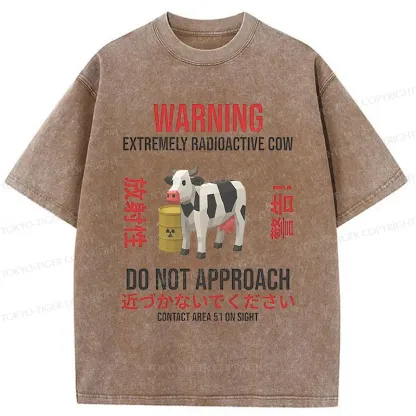 Tokyo-Tiger Radioactive Cow Funny Washed T-Shirt