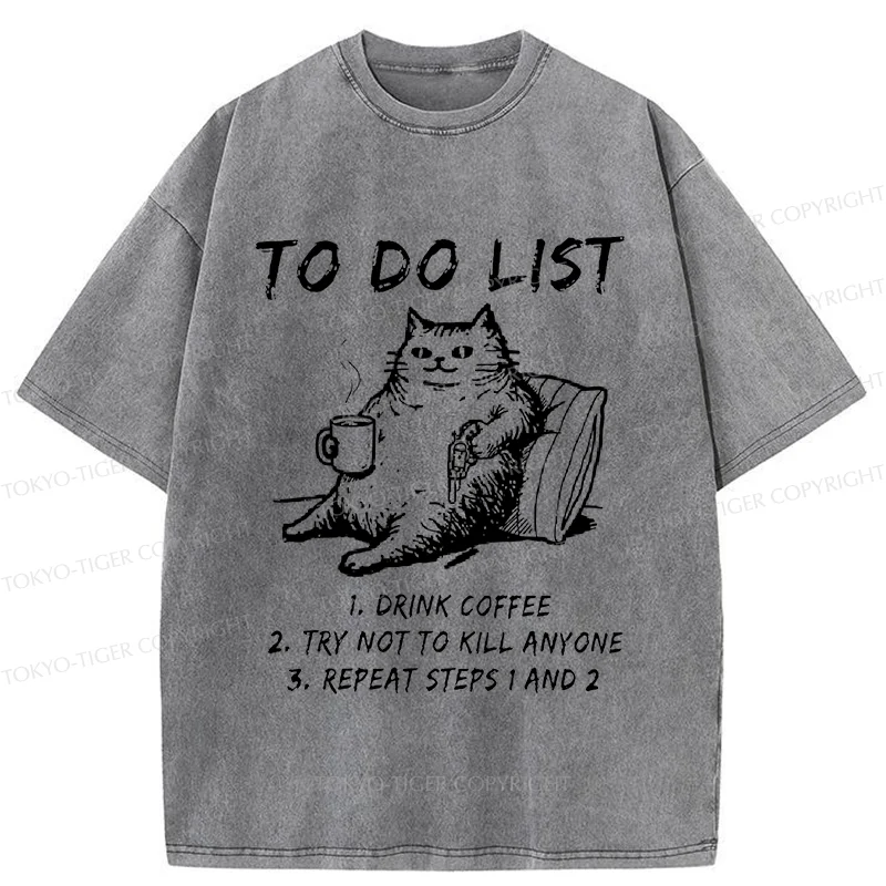 Tokyo-Tiger Cat's To-Do List Washed T-Shirt