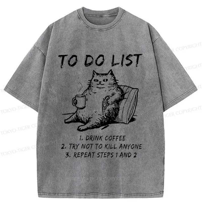 Tokyo-Tiger Cat's To-Do List Washed T-Shirt